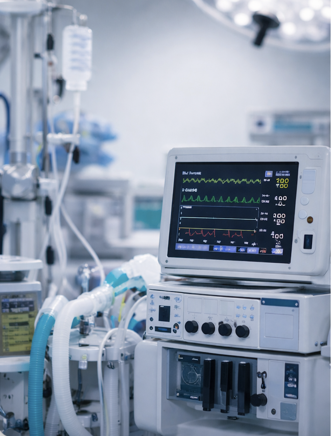 Consultant anaesthetist preparing equipment in theatre